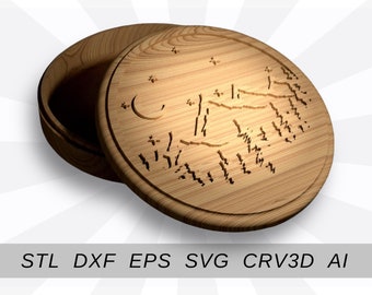 Mountain and tree box files for CNC and 3D printer. Jewellery box cnc router STL DXF eps svg.