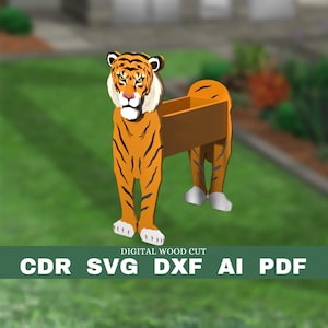 Tiger planter pattern, wood planter, wood animal flower pot, laser cutting digital file svg pdf dxf cdr