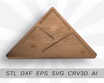 Triangle serving tray files for cnc and 3D printer. Aperitief tray cnc router stl dxf EPS svg crv3d vcarved