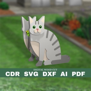 Cat planter pattern, wood planter, decorative cat flower pot, laser cutting digital file svg pdf dxf cdr