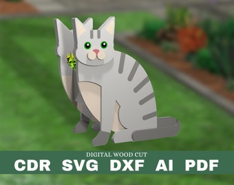 Cat planter pattern, wood planter, decorative cat flower pot, laser cutting digital file svg pdf dxf cdr