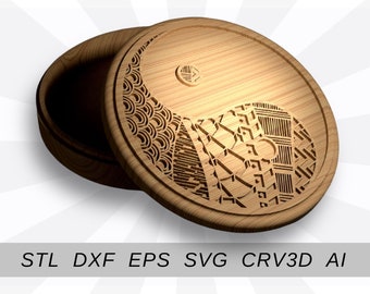 Vcarved ying yung box files for CNC and 3D printer. Jewellery box cnc router STL DXF eps svg.