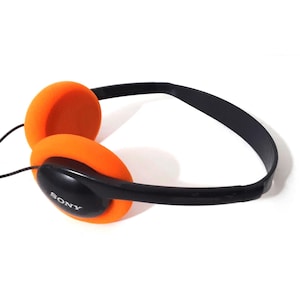 Walkman Stereo Headphones Orange Vintage Retro Tested Working!!
