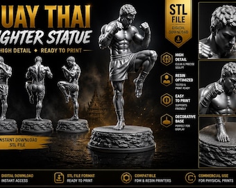 Muay Thai Fighter Statue – 3D Printable STL File | Resin & FDM Ready | Digital Download