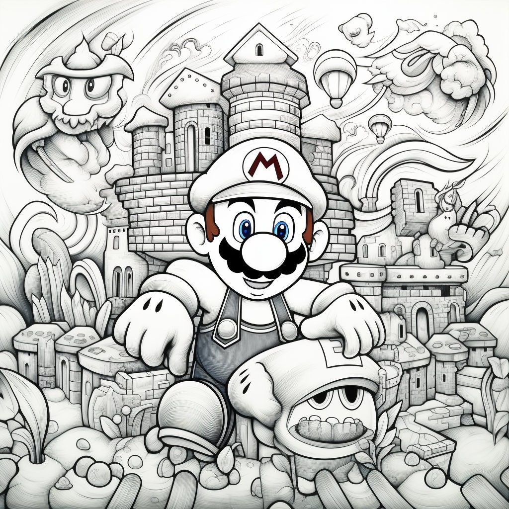 Coloriage du château de Super Mario - Etsy France