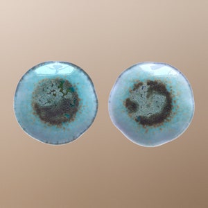 Turquoise Vintage Handcrafted Japanese Porcelain Small Plates - Crystalline Glaze - Set of 2