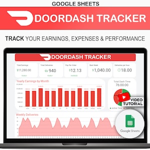 DoorDash Tracker Vorlage für Google Sheets | Lieferlogbuch & Statistik | Dash-ProjektionenAnalite | Google Sheets Tabelle