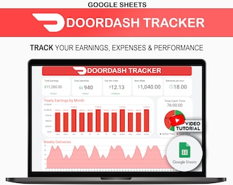 DoorDash Spreadsheet: Dasher Dashboard Side Hustle Spreadsheet & Planner for Delivery Drivers on Google Sheets"