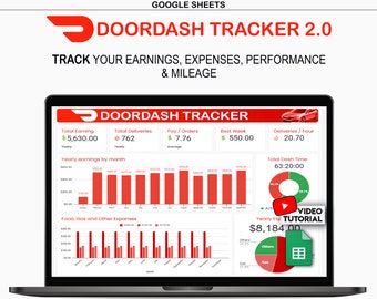 DoorDash Spreadsheet Delivery Drivers Mileage Tracker Side Hustle Planner Side Hustle Template