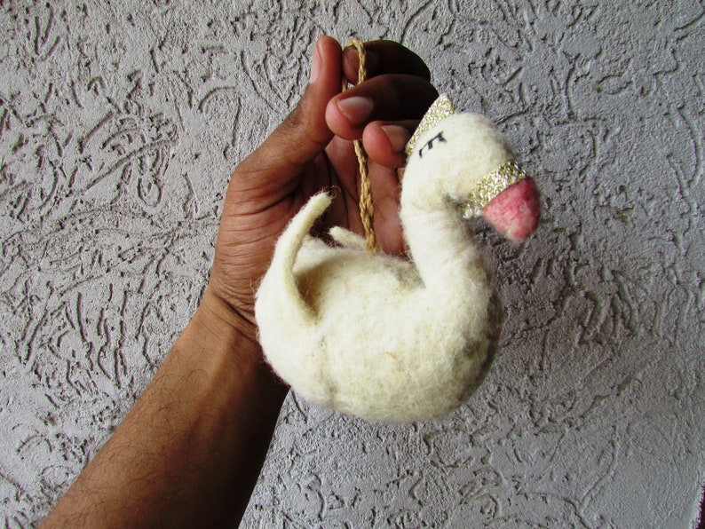 Handmade Cute Duck Christmas Ornament felted toy for cat organic wool felt toys for home decoration toys for car gift for kids image 4