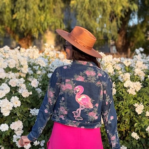 Pink Flamingo Floral Blue Denim Jacket for any Occasion