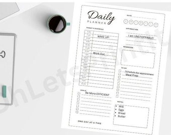 Printable/Digital Daily Planner PDF, Undated Planner, To-Do List Printable, Productivity and Efficiency Planner, Affirmation, Motivation