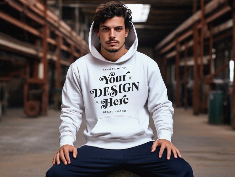 Gildan 18500 White Unisex Hoodie Mockup, Mens Streetwear Fashion White