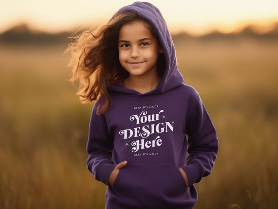 Gildan 18500B Purple Youth Hooded Sweatshirt Mockup Girls Purple Hoodie Mockup Kids Purple Sweater Mock Cute Kids Hoodie Mock up POD Mocks Etsy