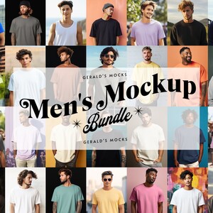 Men&#39;s Mockup Bundle, Diverse Print On Demand Mens Tshirt Mock Ups Comfort Colors Gildan Bella Canvas BIPOC Plus Size Male Model POD Mock-Ups