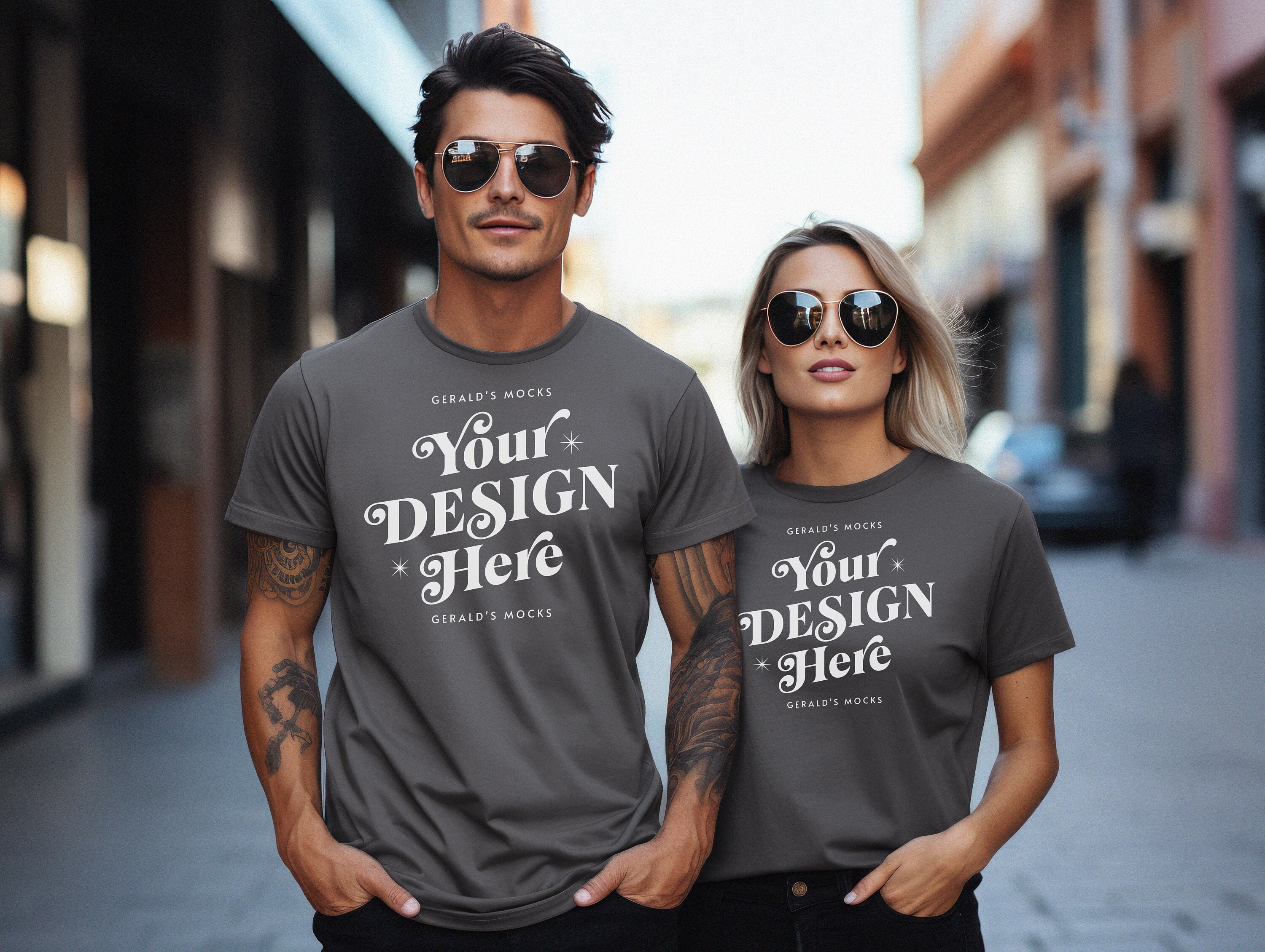Bella Canvas 3001 Asphalt Couples Unisex Tshirts Mockup cute couples streetwear t-shirts boyfriend girlfriend matching tee shirts mockup POD