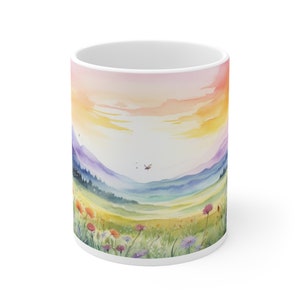 Watercolor Sunrise Meadow Ceramic 11oz. Mug