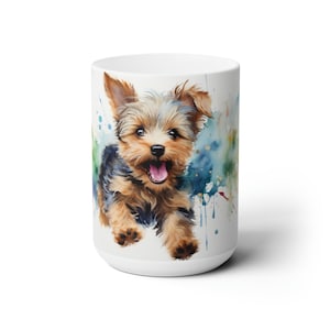 Yorkie Welpe Aquarell Keramik 15oz. Tasse