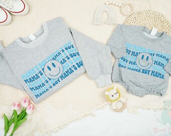 Personalized Boy Mama and Mama's Boy Sweatshirt, Mom And Baby Matching Family, Son Kid Sweatshirt, Retro OutFit, Baby Romper gift