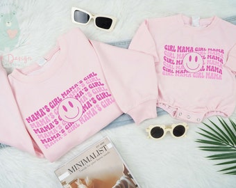 Personalized Girl Mama and Mama's Girl Sweatshirt, Mom And Baby Matching Family, Daughter Kid Sweatshirt, Retro OutFit, Baby Romper gift