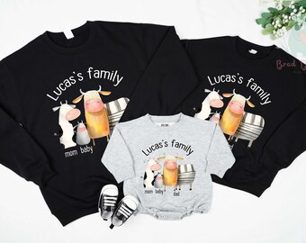 Personalized Matching Family Romper And Sweatshirt, Cow Romper, Mom And Baby Matching Family, Custom Family Name Shirt, Custom Cowboy Shirt.