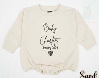 Custom Announcement Baby Onesie® - Personalized Bodysuit - Natural Coming Soon Onesie® - Custom Name And Month Romper - Cute Romper