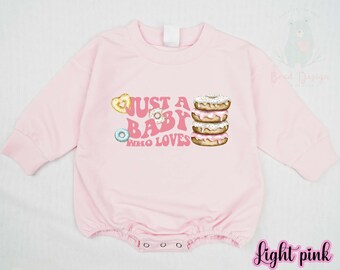 Just A Baby Who Loves Donut Romper, Cute Pink Donut Shirt, Donut Graphic Romper, Funny Donut Gift, Donut Lover, Cute Pink Romper For Girl