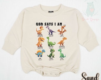 God Says I Am Handsome Tee Shirt - Cute Religious Kids Tee - God Says I Am Strong Tee - Easter Kids Gift - Dinosaur Romper, Toddler.