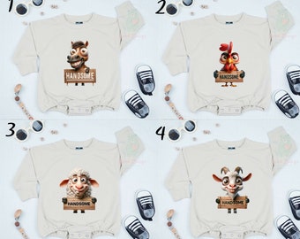 Handsome Kid Shirt, Cute Animal Baby Bodysuit And Toddler, Funny Zoo Kid's Shirt, Cute Animal Sweatshirt, Trendy Animals Kid Sweater Shirt.