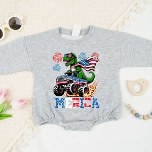 Dinosaur Monster Truck Romper, American Red Blue Romper, In My Era Shirt, Freedom Shirt, 4th of July Romper And Toddler, America Toddler 2. image 4