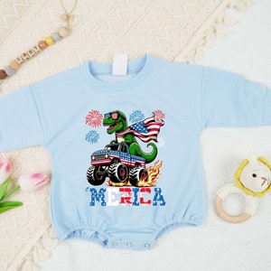Dinosaur Monster Truck Romper, American Red Blue Romper, In My Era Shirt, Freedom Shirt, 4th of July Romper And Toddler, America Toddler 2. image 3