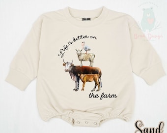 La vie est drôle, c'est mieux à la ferme Barboteuse, Chemise vache ferme, Barboteuse vache, Barboteuse ferme mignonne, Barboteuse animaux mignons, Chemise cowboy personnalisée.