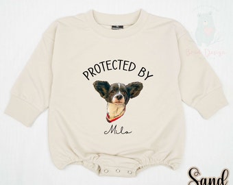 Custom Pet Baby Bodysuit, Personalized Pet Baby Bodysuit, Protected by Pets, Pet Portrait, Baby Gift, Baby Shower Gift, Custom Photo Pet.