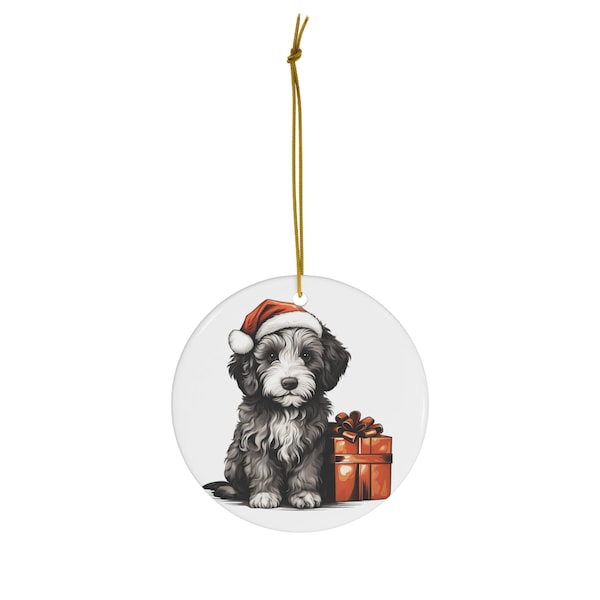 Aussiedoodle Puppy Christmas 3 Ceramic Ornament, 4 Shapes