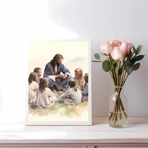 Jesus with his children, Be still, Jesus teaching painting, Jesus Art, Christian Art, Digital Download, Wall art, PDF