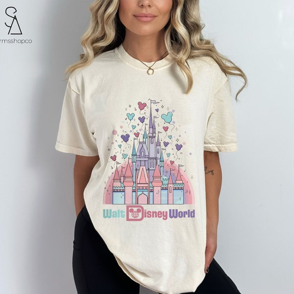 Comfort Colors® Disney Castle Balloon Shirt, Mickey And Friends Shirt, Disney World Shirt, Vintage Disneywolrd Shirt, Disneyland T Shirt