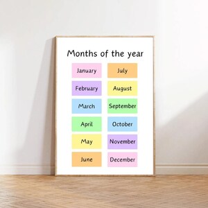 Printable Months of the Year Poster for Kids Digital Download ...