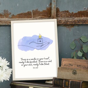 There is a candle in your heart, There is a void in your soul - Rumi Quote poetry printable digital art- line art minimalist color wall art