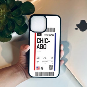 Custodia per telefono con carta d'imbarco per biglietto di viaggio CHICAGO / iPhone 15 / iPhone 14 / iPhone 13 / iPhone 12 / iPhone 11 / iPhone max / Xr/ AEROPORTO O'HARE