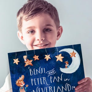 Livre d'histoires personnalisé, aventures avec Peter Pan au pays imaginaire, cadeau d'anniversaire personnalisé, livre pour enfants personnalisé, cadeau pour enfant et bébé.