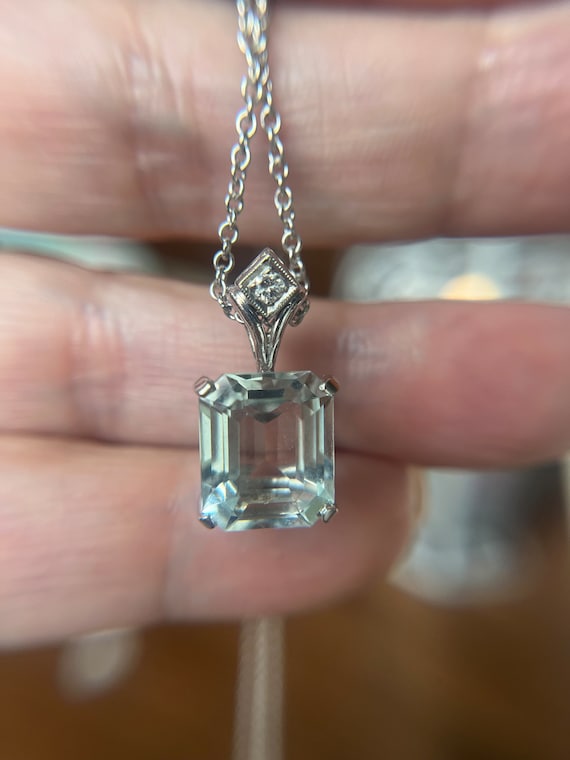 Vintage Aquamarine and Diamond Pendant Necklace