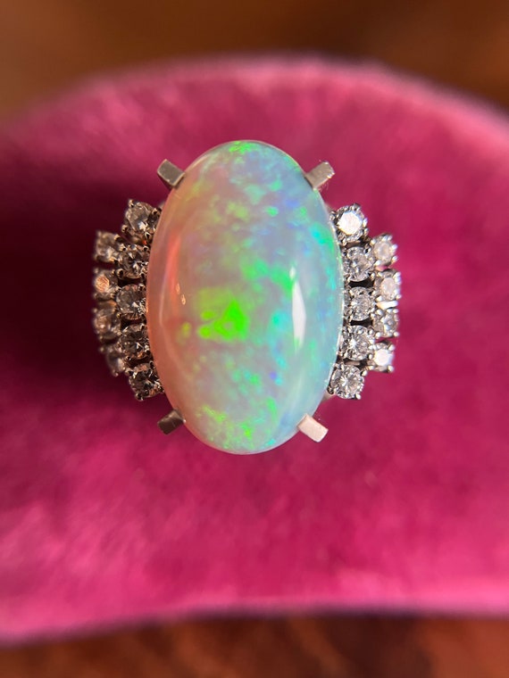 Vintage Fiery Opal Ring with Diamond Accents