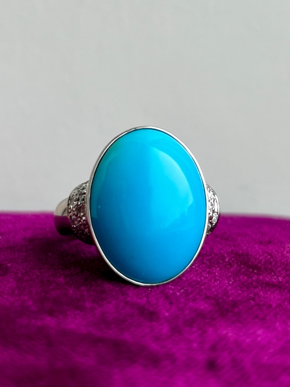 Turquoise and Diamond Statement Ring Platinum