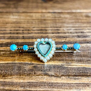 Victorian Mourning Pin Pearl and Turquoise