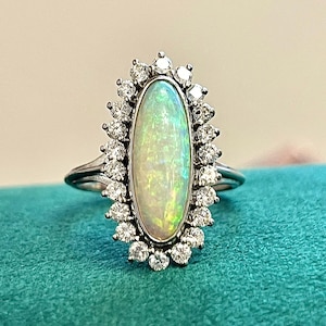 Platinum Opal and Diamond Ring