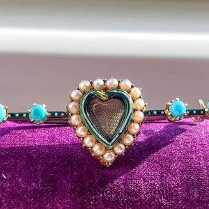 Victorian Mourning Pin Pearl and Turquoise