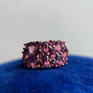 Dazzling Rhodolite GARNET Cluster Cocktail Ring 14k