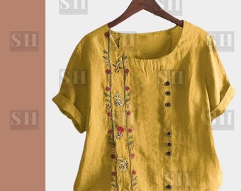 Cotton Loose Women Embroidered Cardigan Shirts