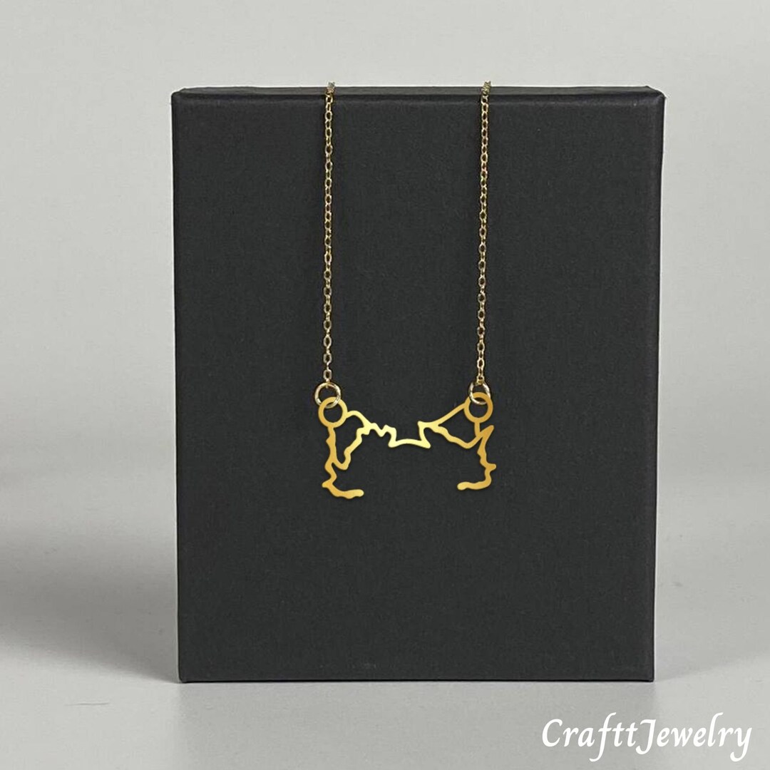 Pomeranian Dog Ears Outline Necklace Dog Silhouette Necklace Etsy
