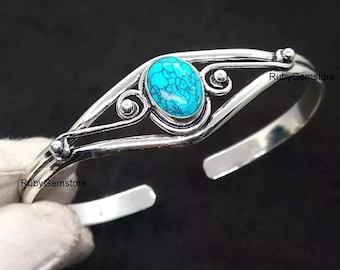 Blue Copper Turquoise Bangle: Handmade 925 Sterling Silver